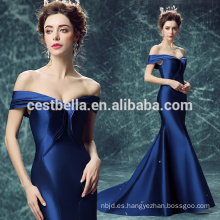 Alibaba de hombro elegante delgado azul real vestido de noche de sirena sexy 2017
